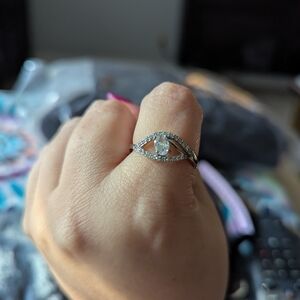 Pretty Bird Silver Eye Ring with Crystal Accents